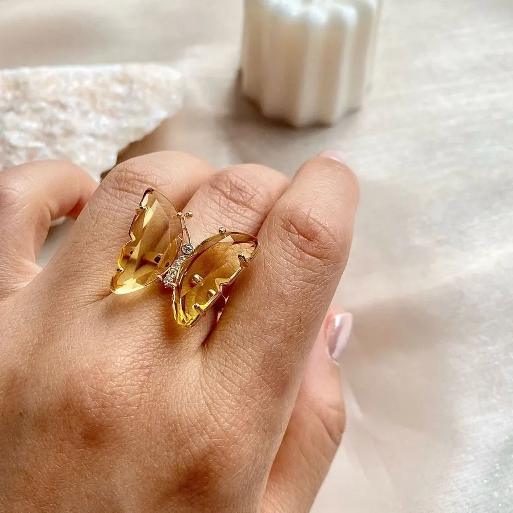 Crystal Butterfly Adjustable Statement Ring